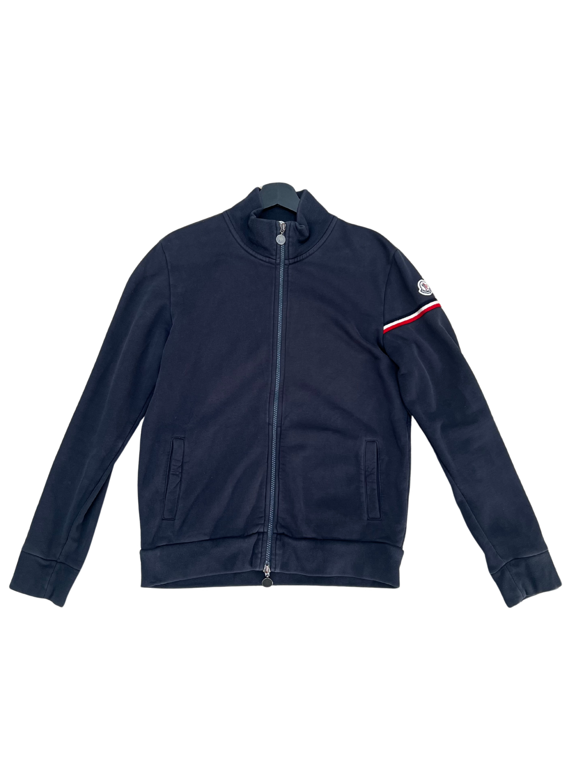 Moncler Navy Full-Zip Track Jacket – Logo Sleeve Stripe (M)