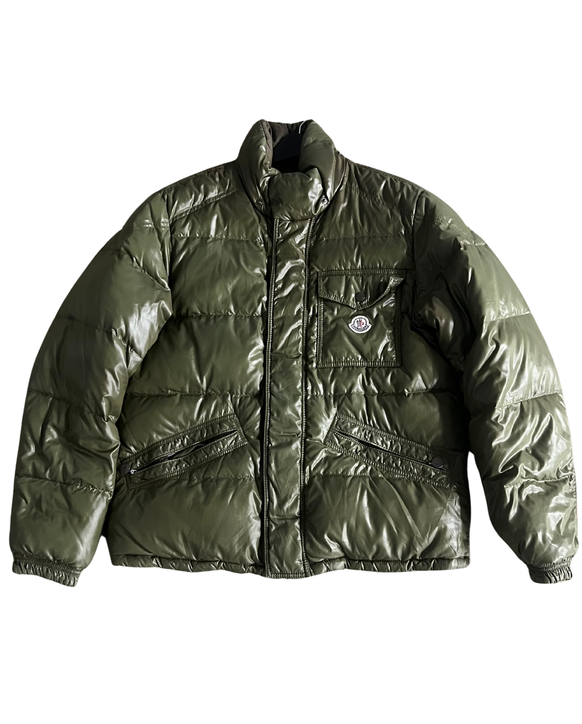 Moncler Olive Green Glossy Down Puffer Jacket (L)