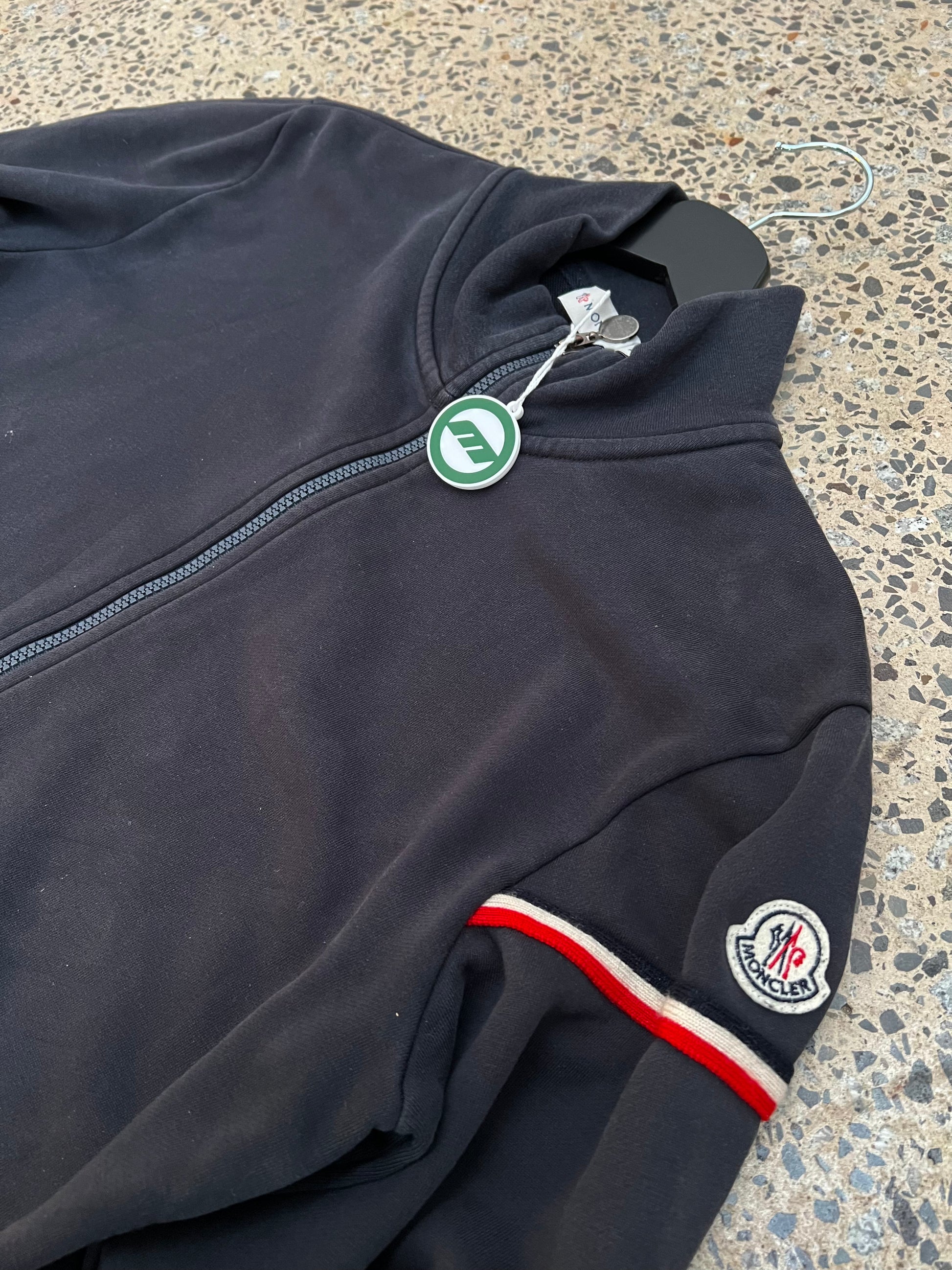 Moncler Navy Full-Zip Track Jacket – Logo Sleeve Stripe (M)