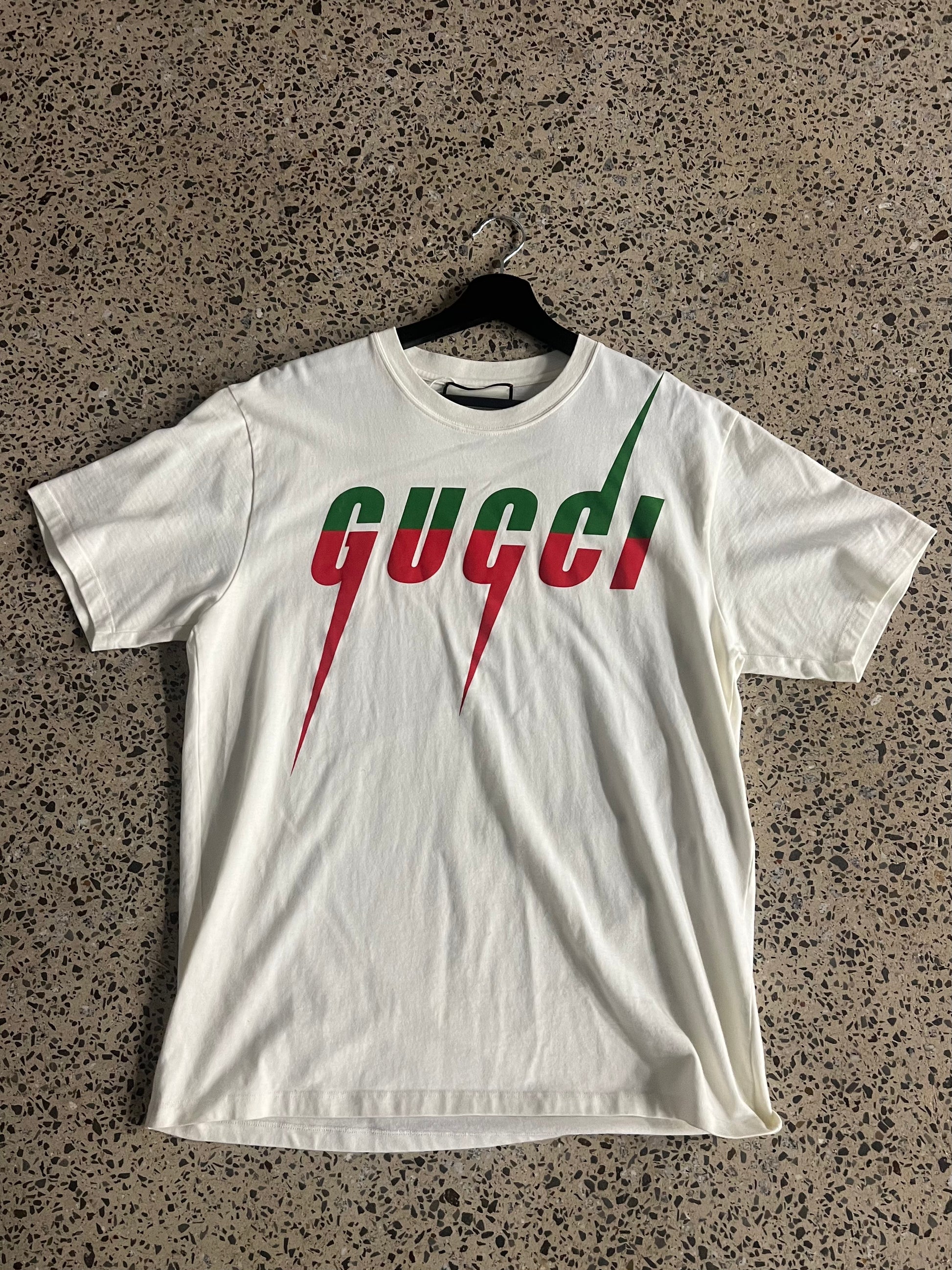 Gucci White Lightning Logo T-Shirt (M)