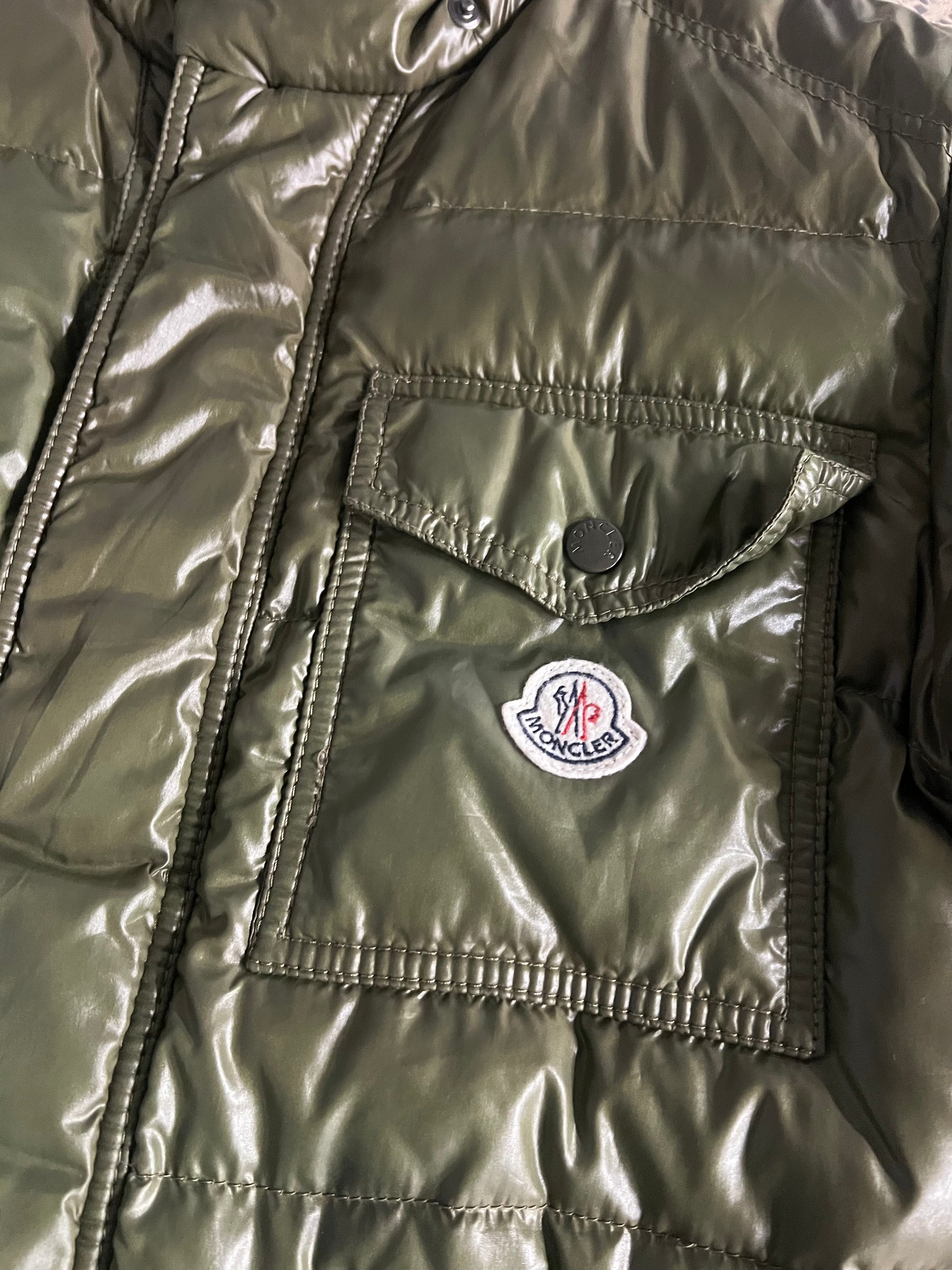 Moncler Olive Green Glossy Down Puffer Jacket (L)