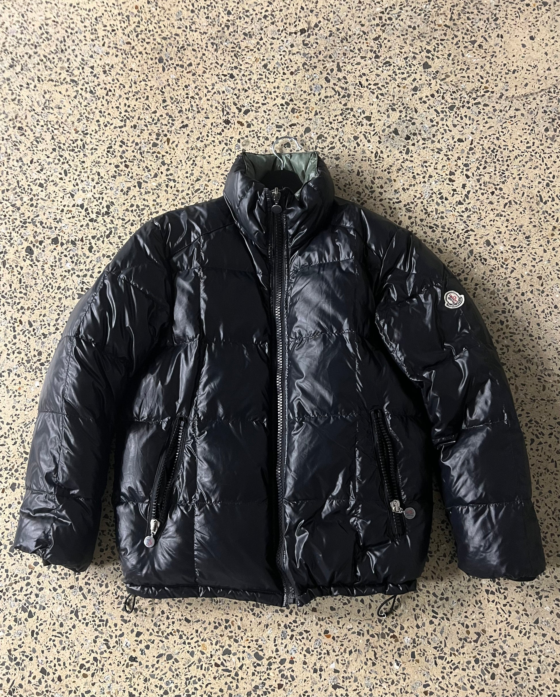Moncler Black / Olive Green Glossy Reversible Down Jacket (M)