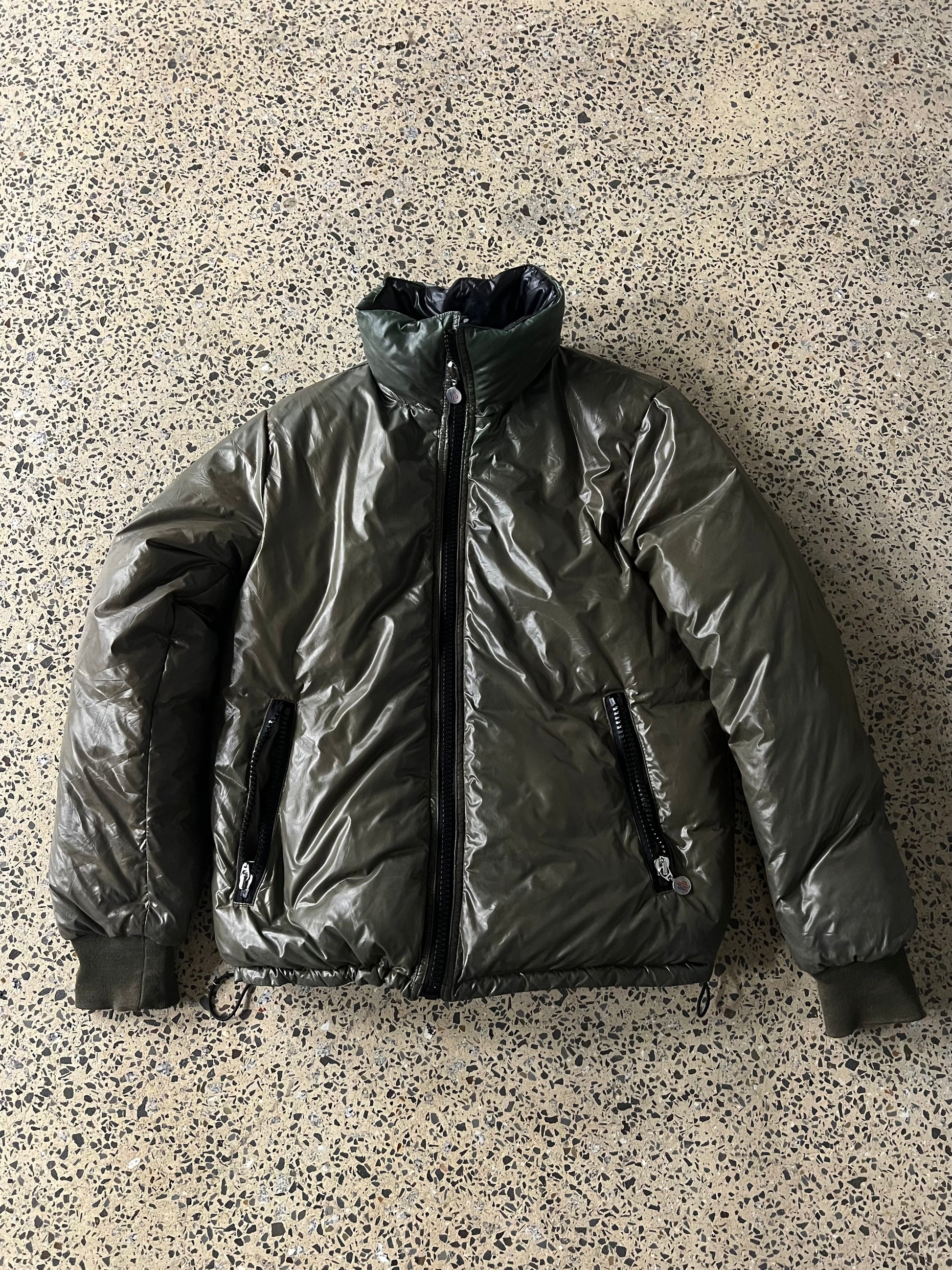 Moncler Black / Olive Green Glossy Reversible Down Jacket (M)