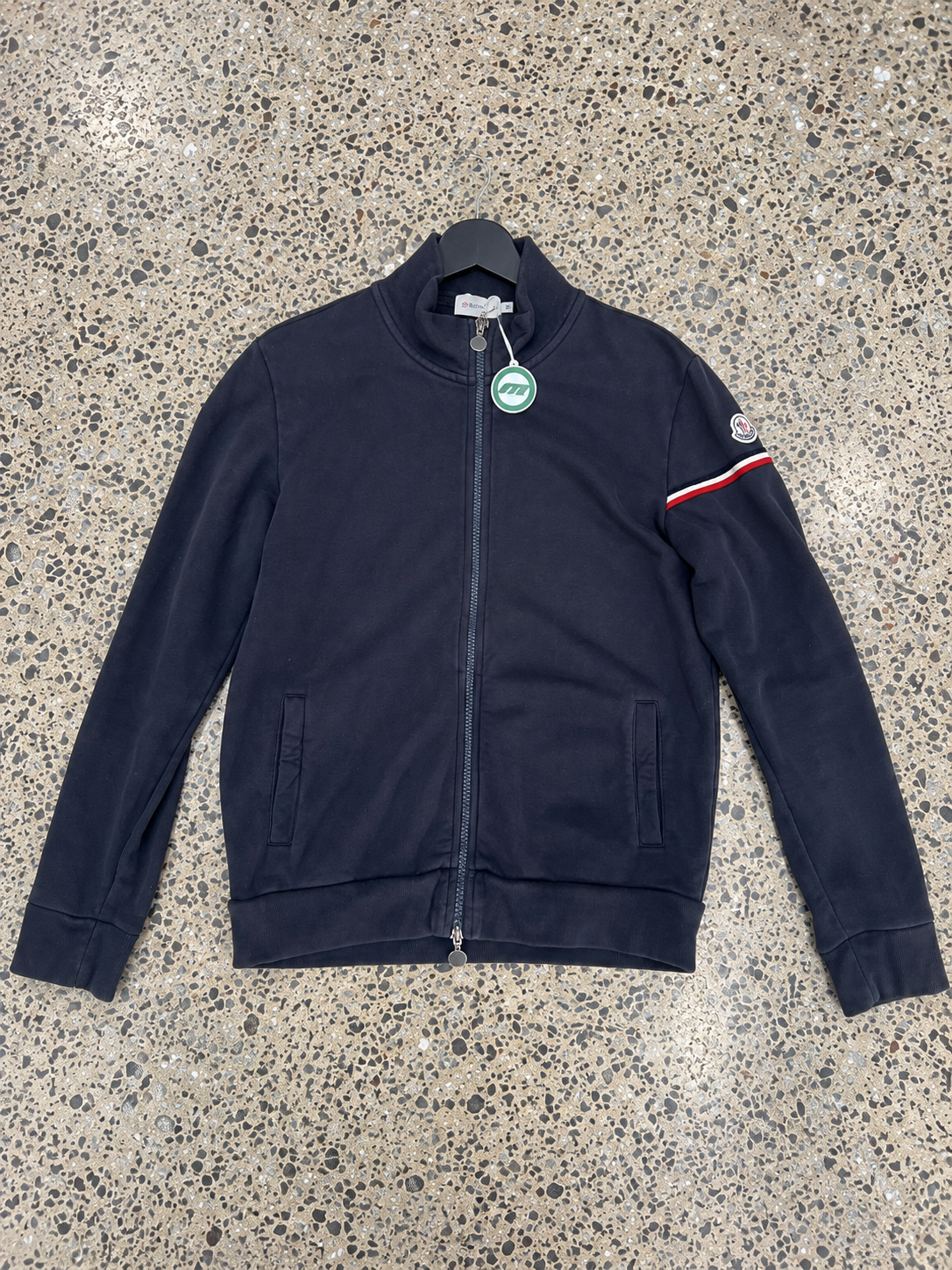 Moncler Navy Full-Zip Track Jacket – Logo Sleeve Stripe (M)