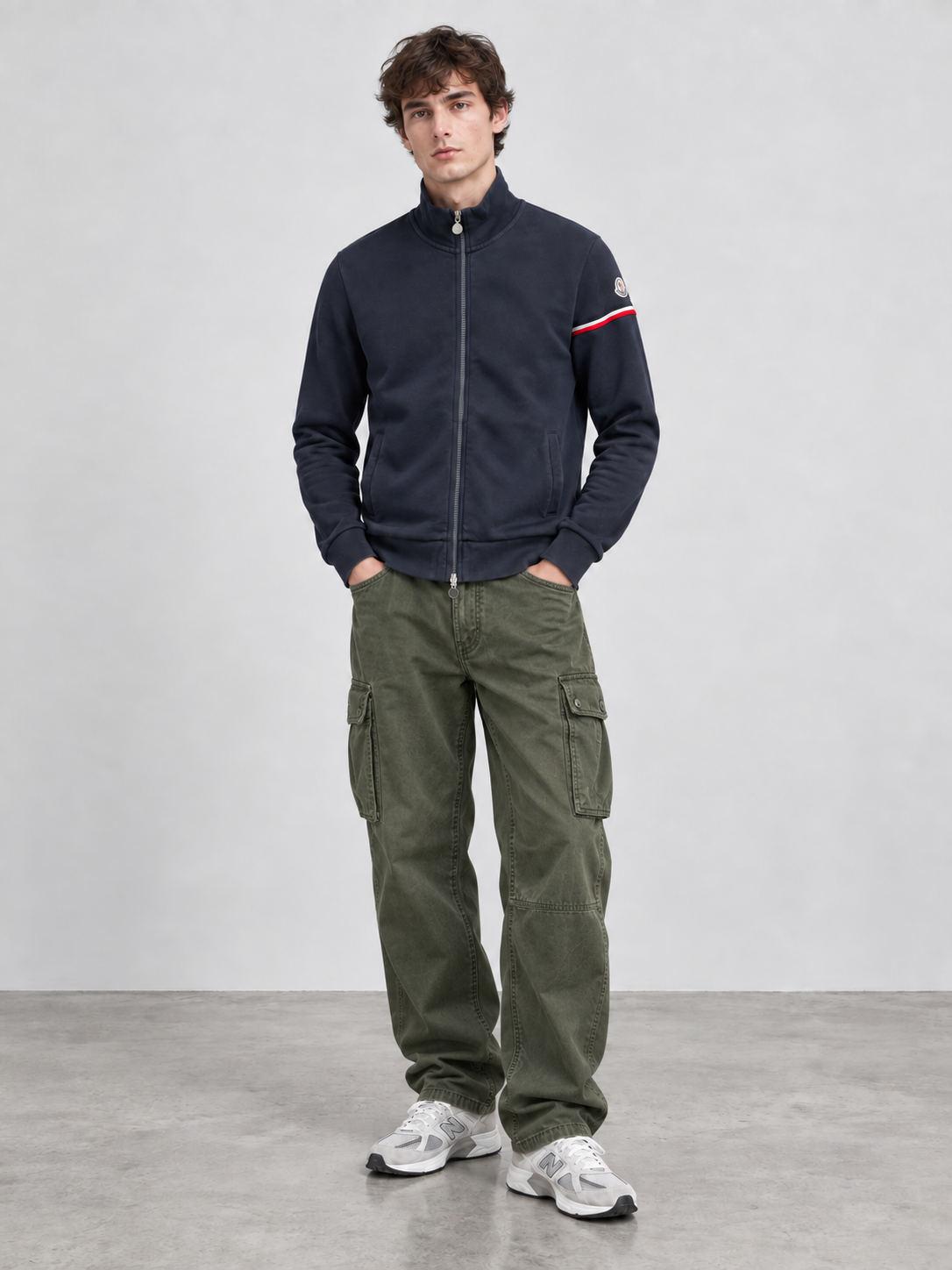 Moncler Navy Full-Zip Track Jacket – Logo Sleeve Stripe (M)